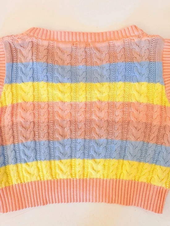 Pastel stripe cable knit vest sweater - Picture 5 of 7